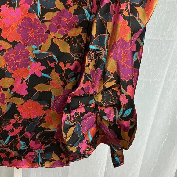 DR2 Floral Print Satin Women’s Blouse - Bold Fall Colors. Relaxed Fit XL - Picture 8 of 9